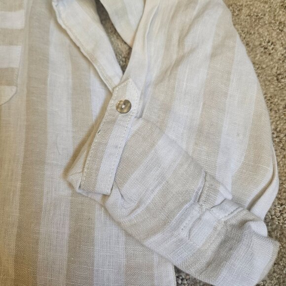 Sigrid Olsen 100% Linen Women's Top SZ Medium stripes Cream Coastal Beach Summer - Picture 7 of 13